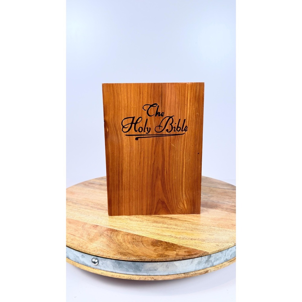 Vintage Holy Bible in a Vintage Cedar Box - Mid Century Memorial Condition